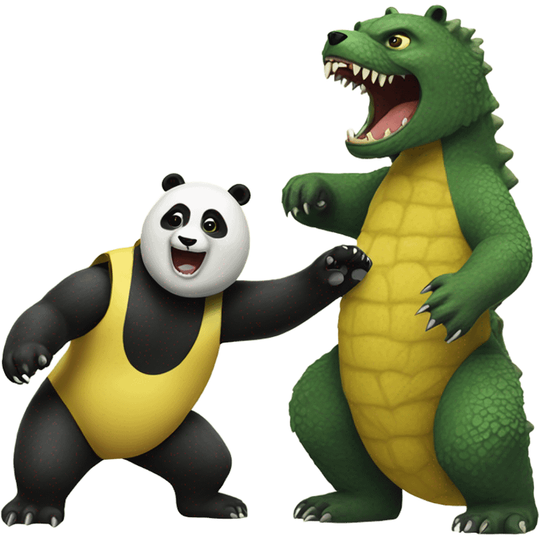 A yellow panda playing with Godzilla  emoji