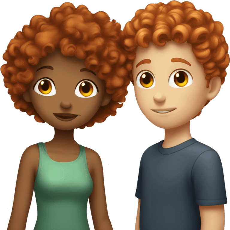 Girl with curly hair up to the shoulders kissing a red-haired boy emoji