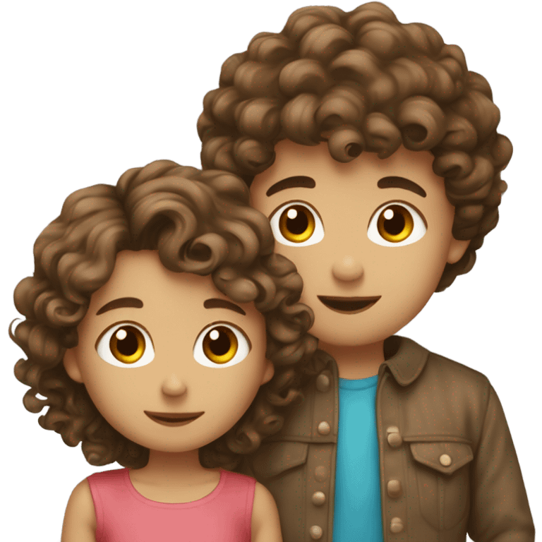 Boy ￼with brown hair kissing a girl with curly brown hair emoji