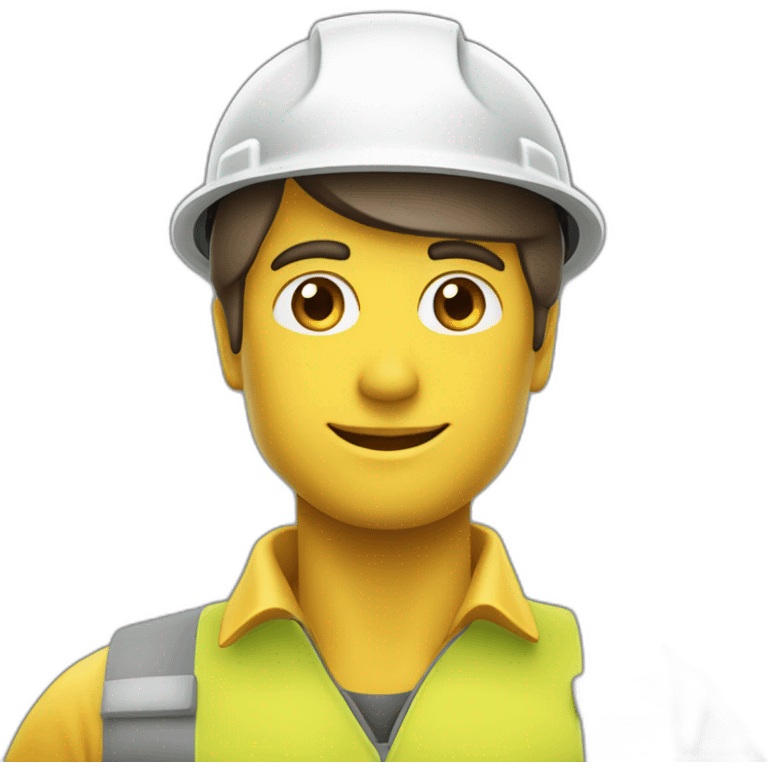 CONSTRUCTOR DE CASA CON UNIFORME AMARILLO Y CASCO AMARILLO CON UN LOGO QUE DICE SIKA emoji