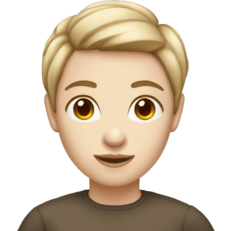 iOS woman with short hair, brown, emoji, androgynous, pale skin color emoji