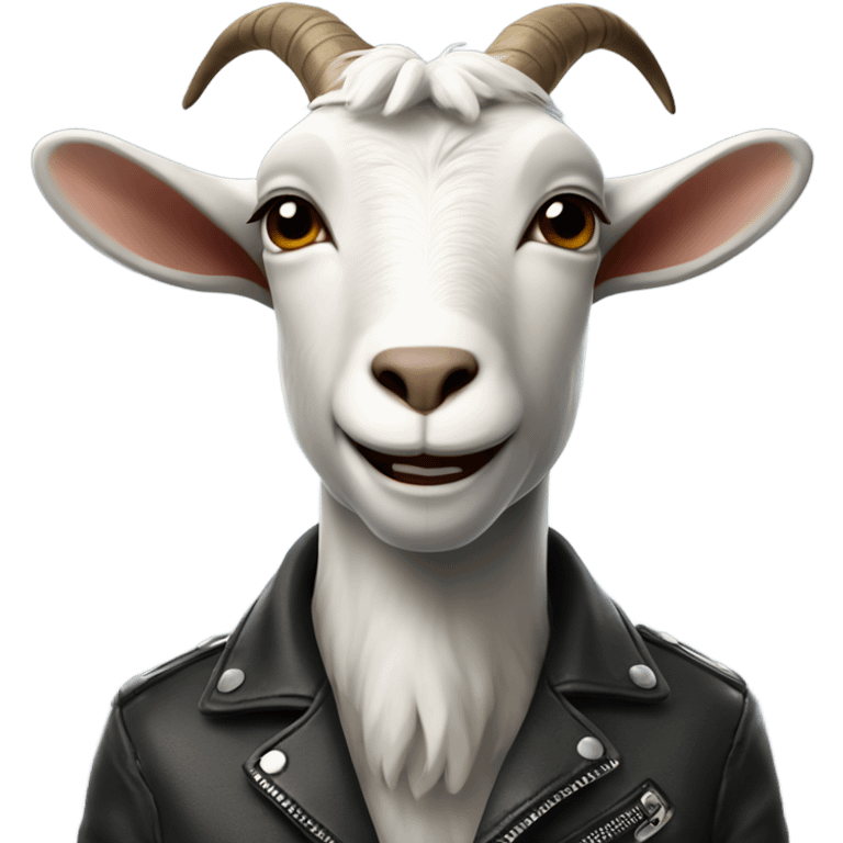 Goat wearing a leather jacket and smirking confidently  emoji