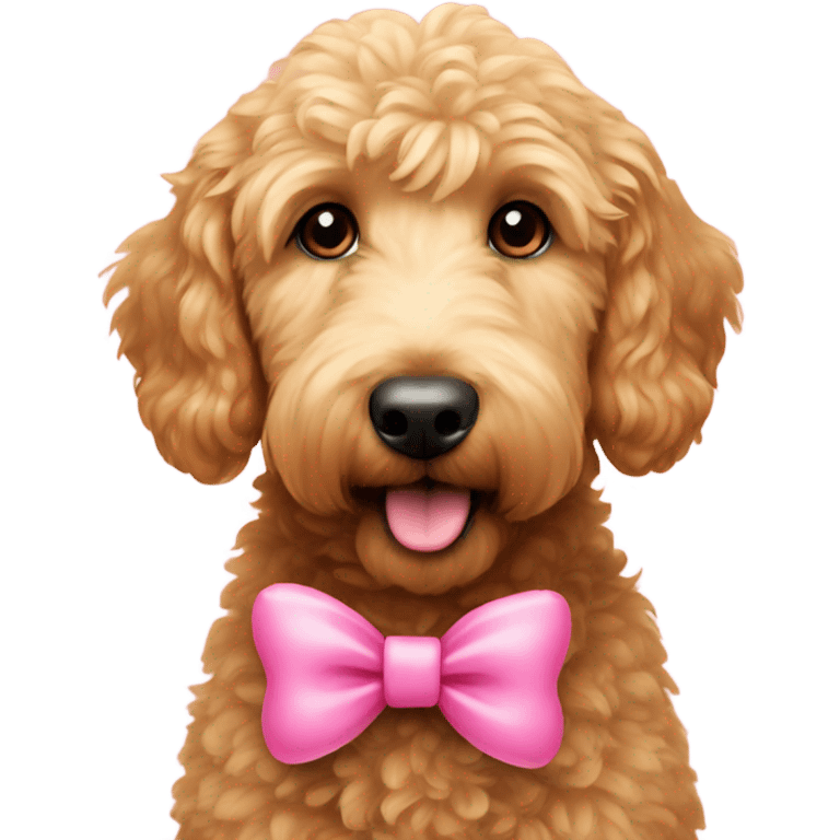 Mini golden doodle with a pink bow emoji