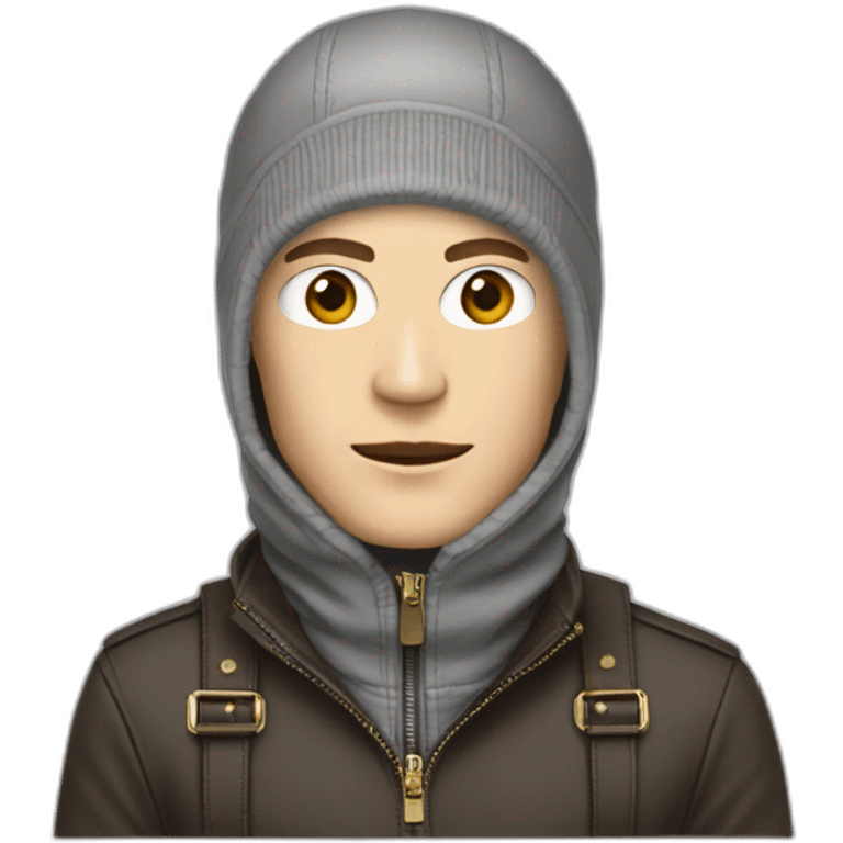 makes a white man with a gray louis vuitton balaclava emoji