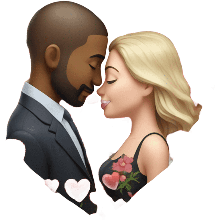 Hyper Realistic Couple kissing surrounded by red hearts and flowers  emoji