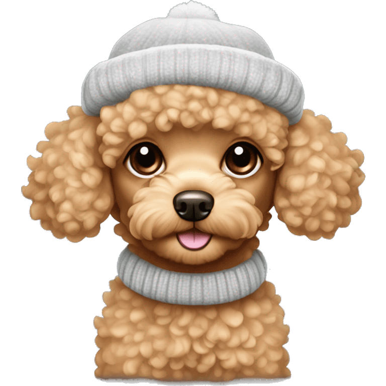 Aesthetic Apricot Toy poodle puppy with winter hat emoji