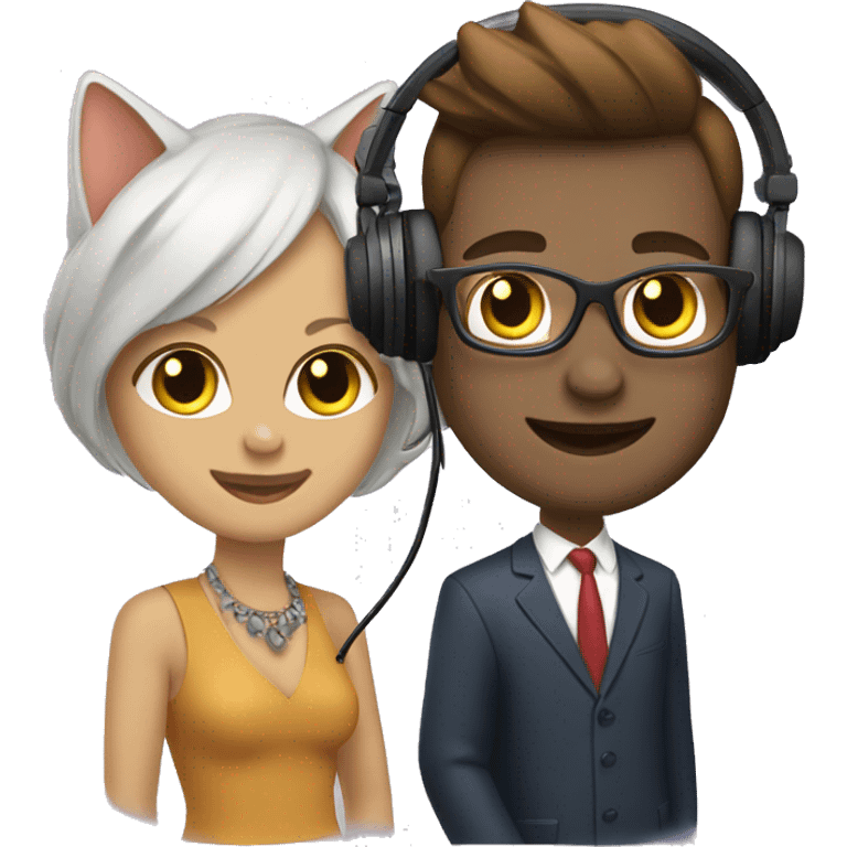 podcast with 2 cats well-dressed wearing headsets  emoji