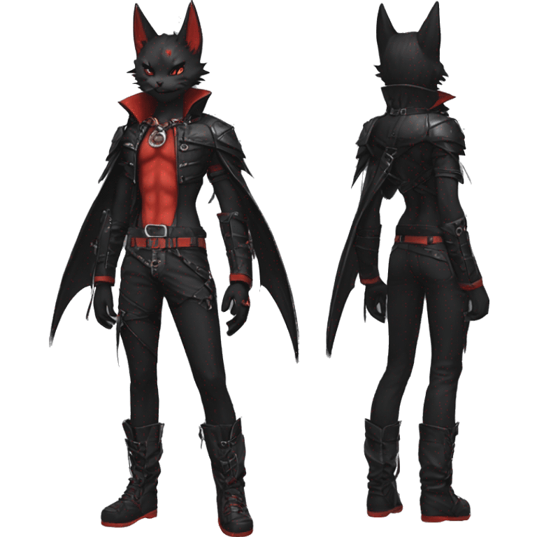 cool edgy black punk red fantasy nargacuga-bat-cat-Fakemon collar harness full body emoji