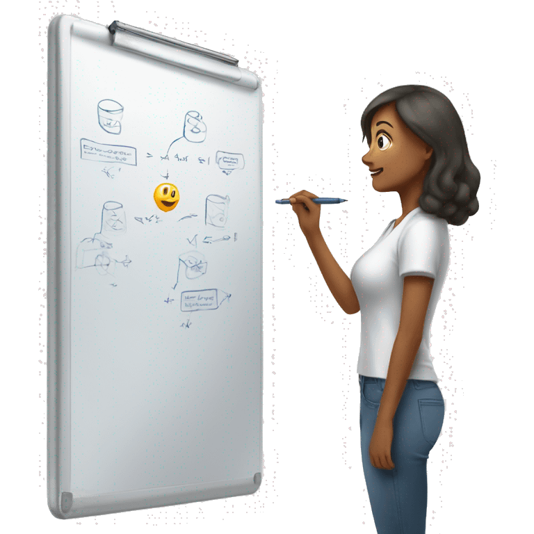 Woman writing on whiteboard with diagrams on it emoji