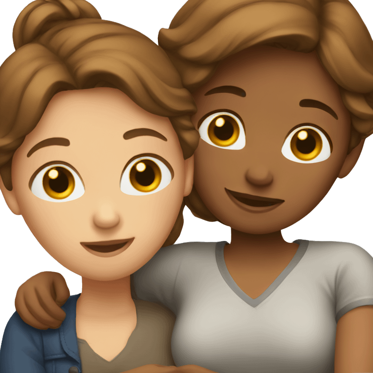 2 brown haired women hugging  emoji