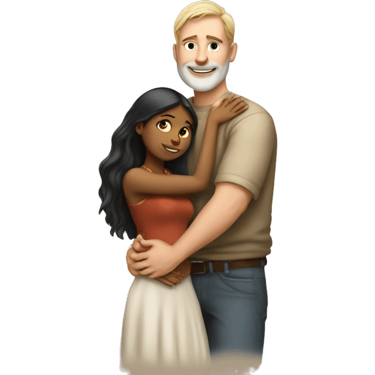 Tall white man hugging indian girl emoji