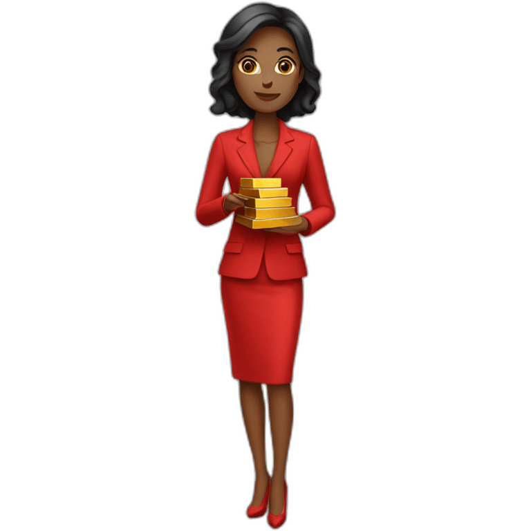 Posh-woman-with-red-suit-offering-goldbar emoji