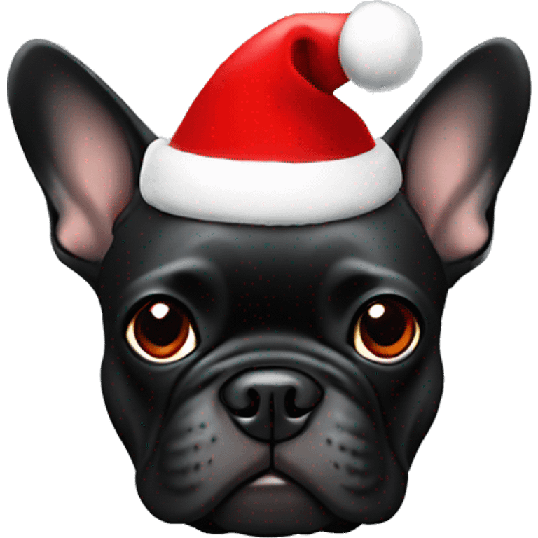 Black French bulldog wearing a red Santa hat emoji