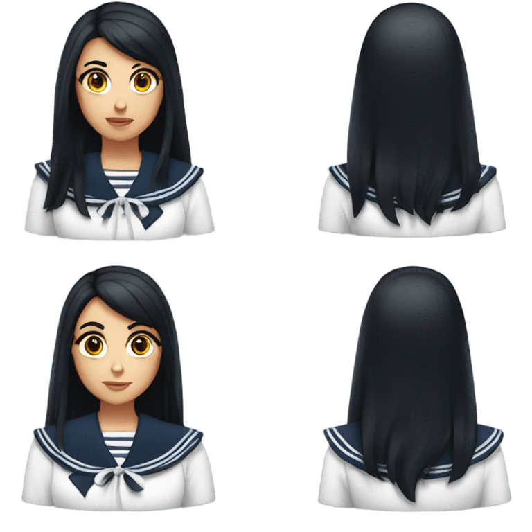 Girl sailor long black hair navy with eyes dark  emoji