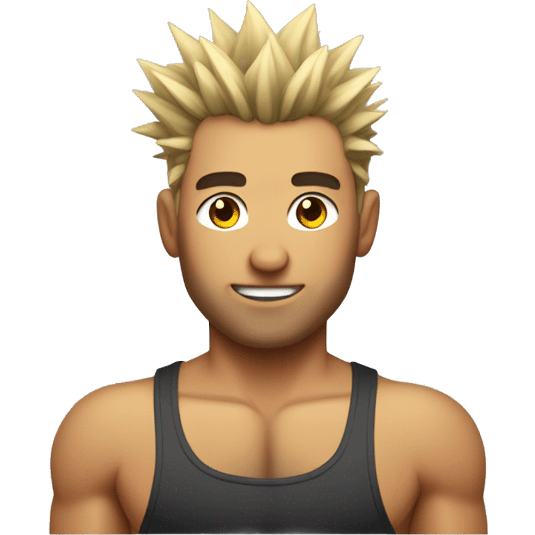 Shirtless male trainer with spiky hair sweating emoji