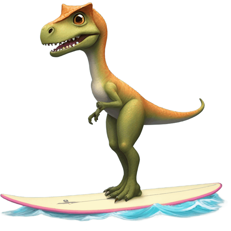 Dinosaur on a surfboard with a ballet skirt emoji