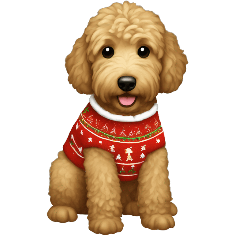 brown golden doodle wearing Christmas sweater  emoji