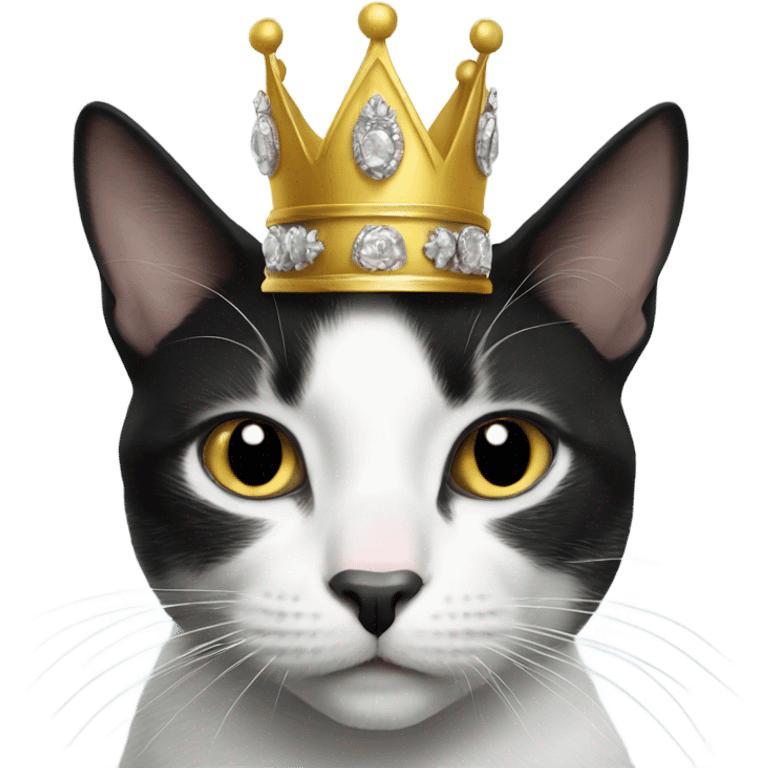 black and white cat wearing a crown emoji