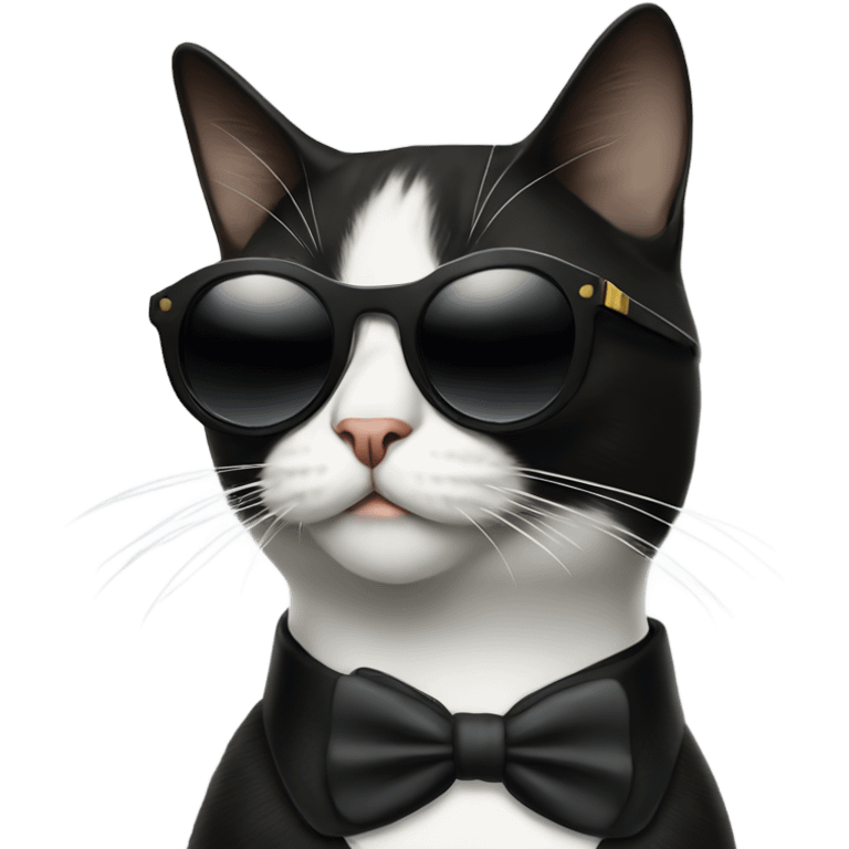 A tuxedo cat wearing sunglasses, smoking a cigar emoji