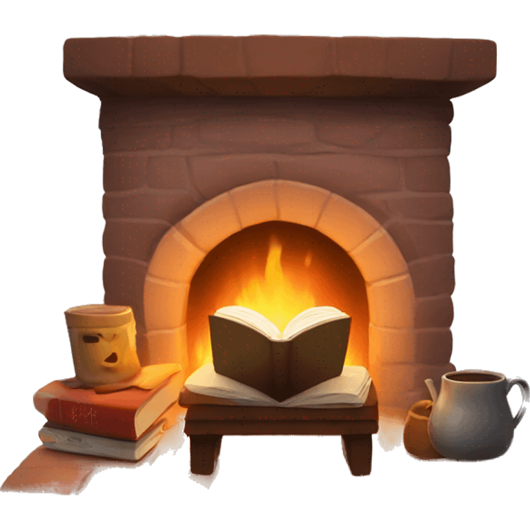 Cozy fireplace reading book emoji