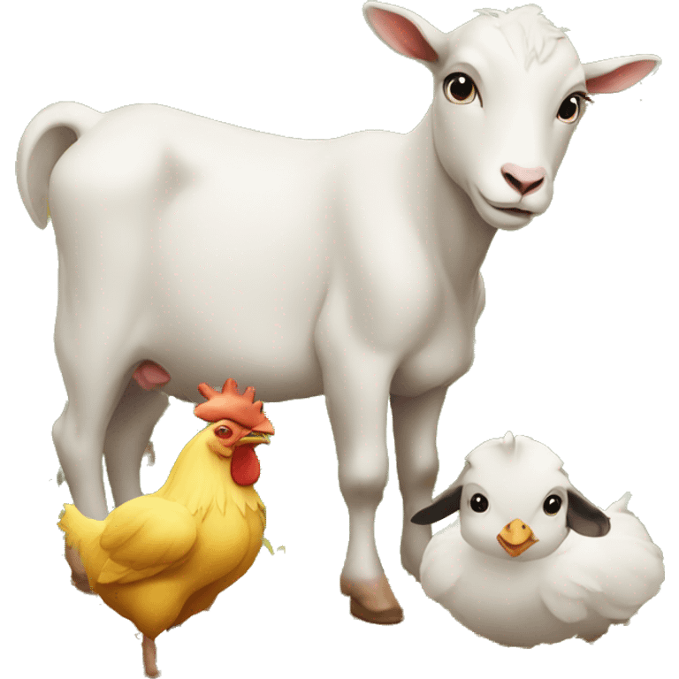 A calf, a goat and a chicken on a farm  emoji