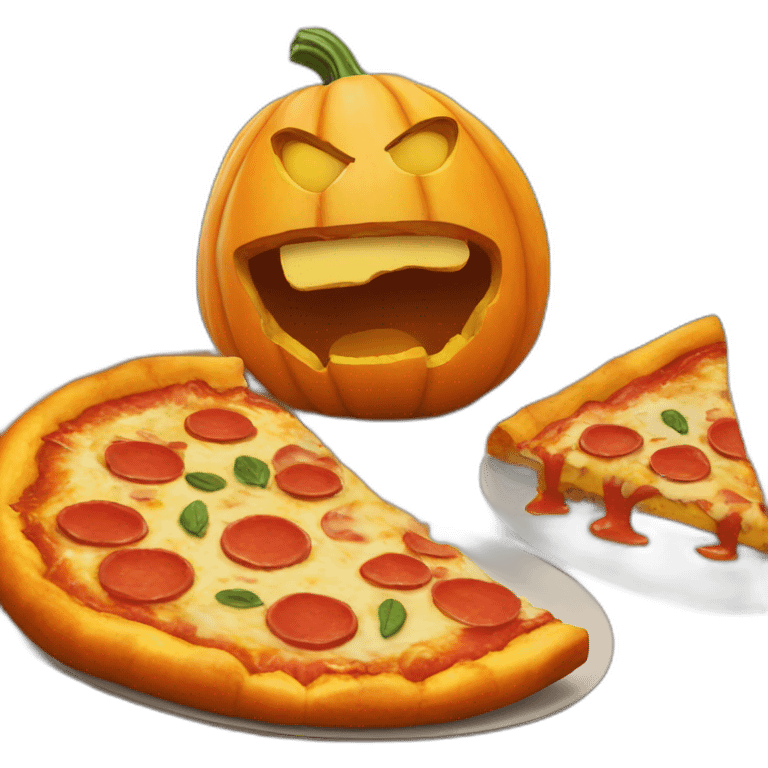 A pumpkin eating pizza emoji