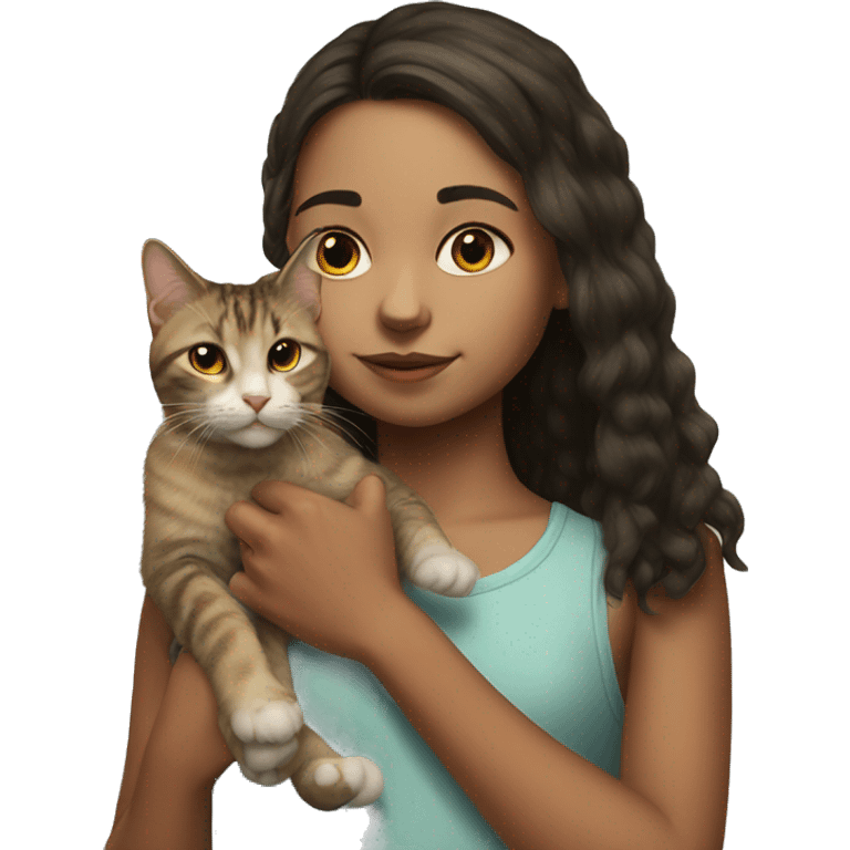 realistic portrait of girl and cat  emoji