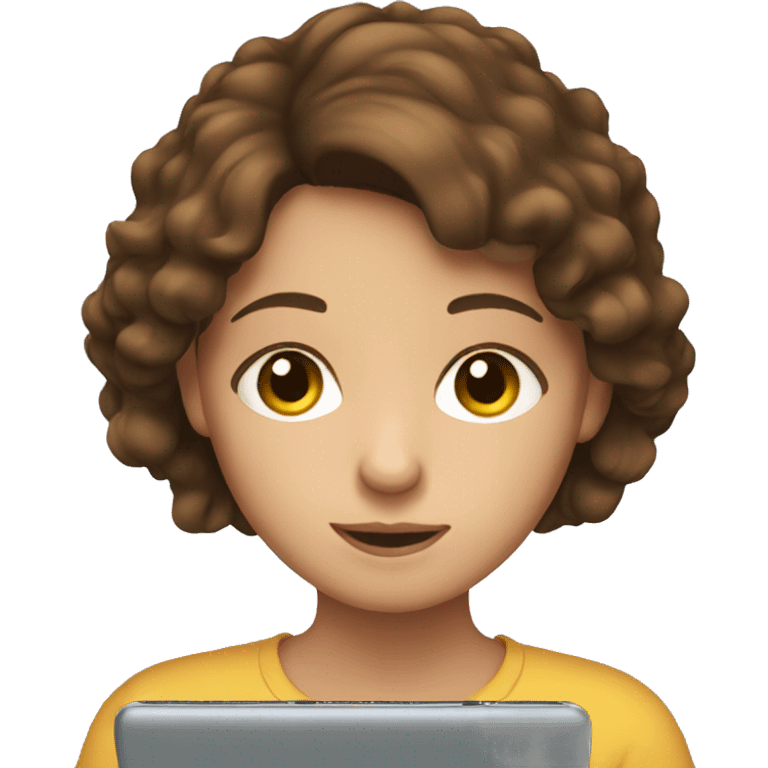 Girl with brown hair watching tablet  emoji