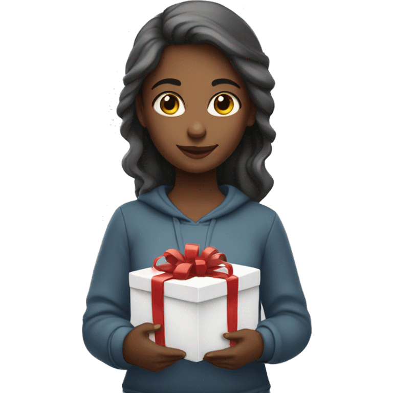 girl with white scene holding gifts in her hands emoji