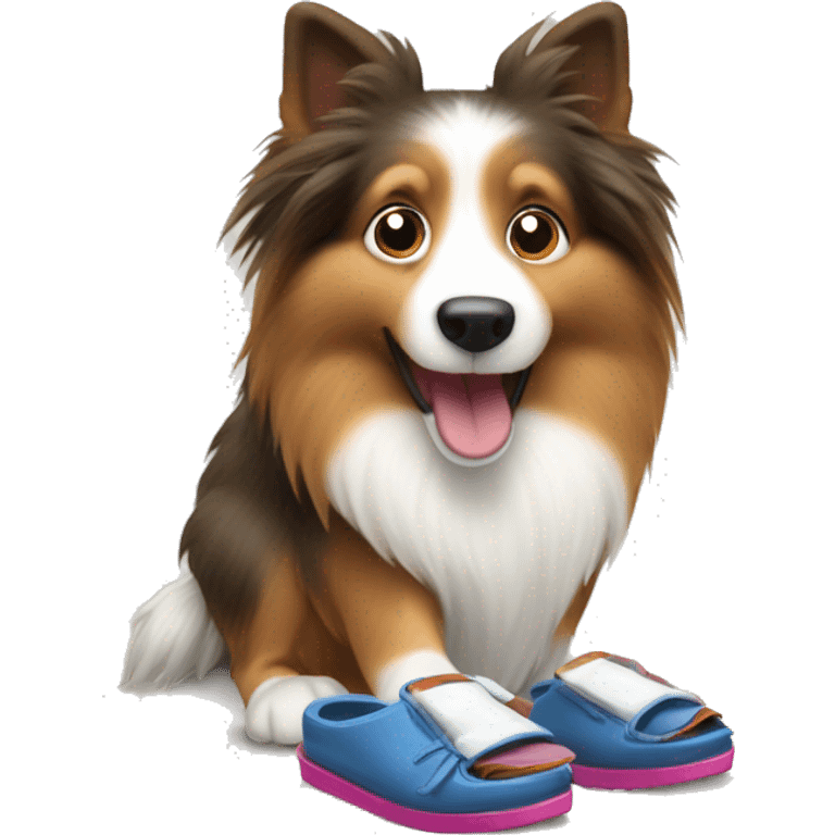 Shetland sheepdog stealing slippers emoji