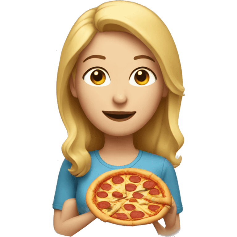 White woman, taking pizza emoji