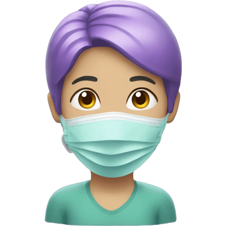 Woman with short purple hair with oxygen mask emoji