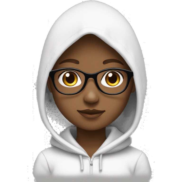 A white ￼girl with a glasses and black Hoodie emoji