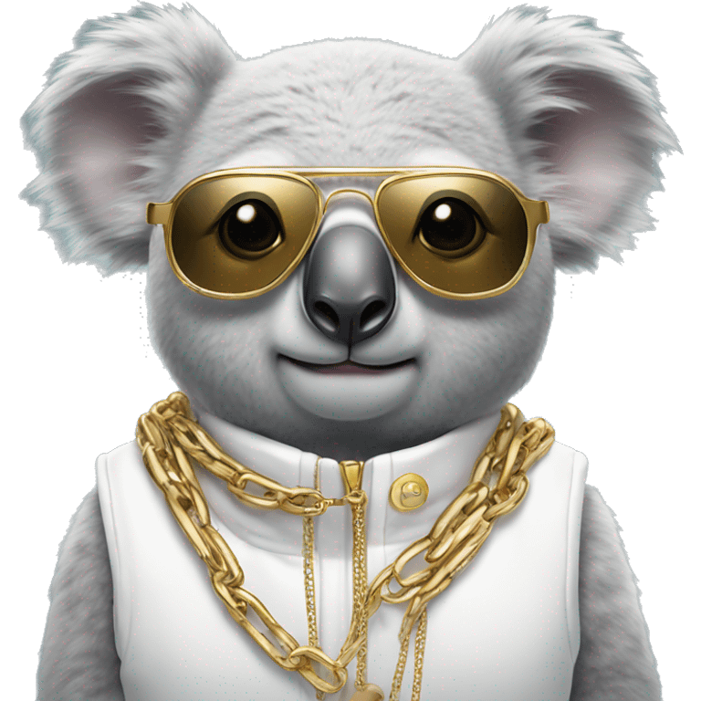 koala wearing a white puffer vest and sun glasses and a gold chain emoji