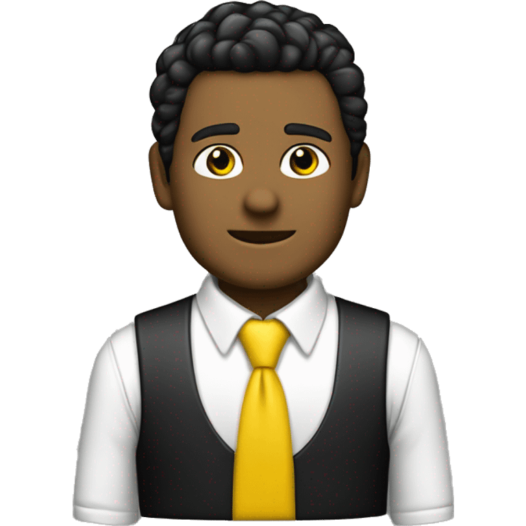 chico blanco con pelo negro chaleco de obra amarillo fosforito y camisa blanca con corbata negra emoji