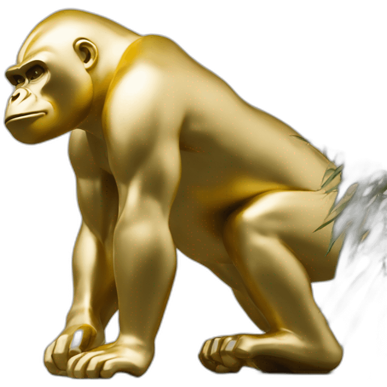 Modern golden gorilla statue on golden pedestal, close-up view emoji