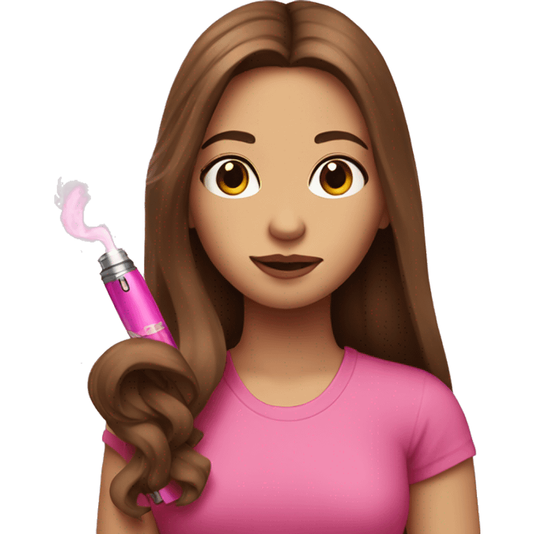 girl with long brown hair and a pink vape in hand emoji