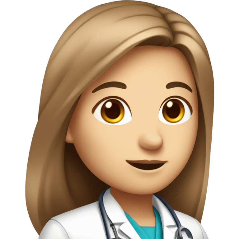 A biologist Girl: Brown, long and straight hair, blue eyes, and medical coat and chemical tests tube  emoji