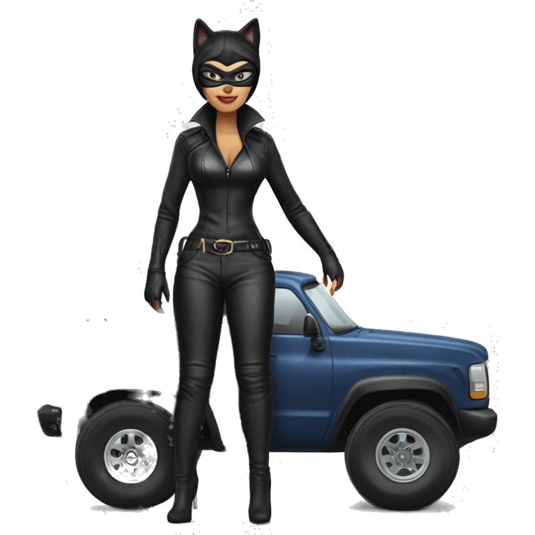 Cat woman in leather, Land yacht monster truck  emoji