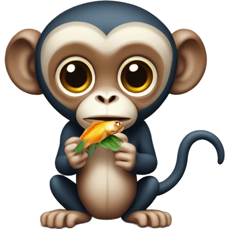 POBISCUS monkey eating fish between its legs emoji