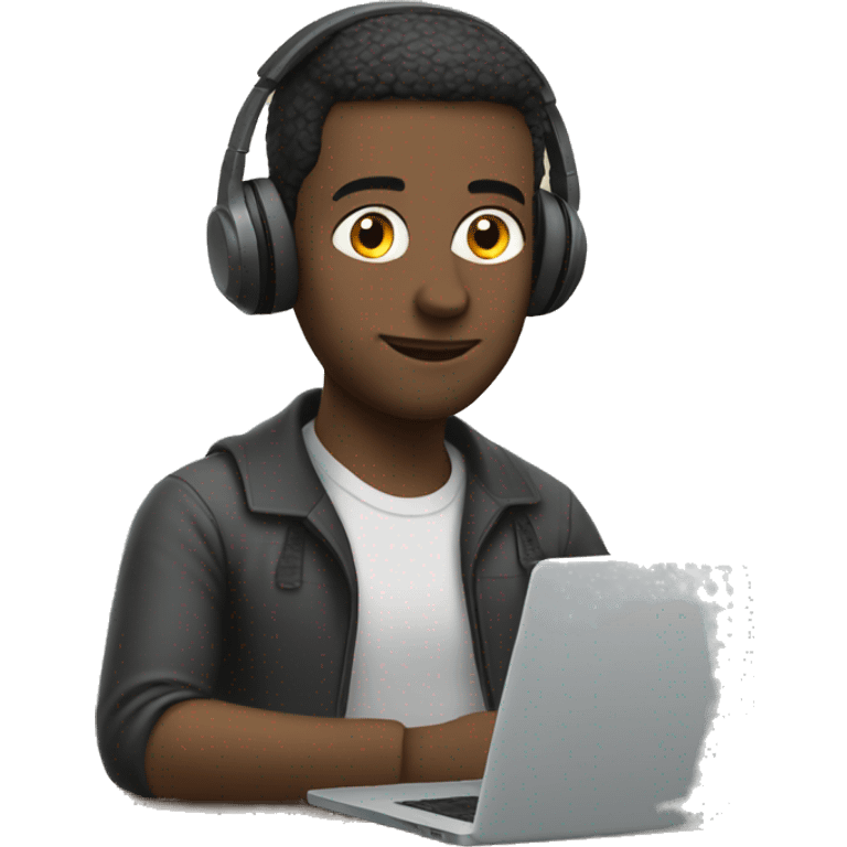 A MAN WITH HEADPHONES SITTING IN FRONT OF A LAPTOP emoji