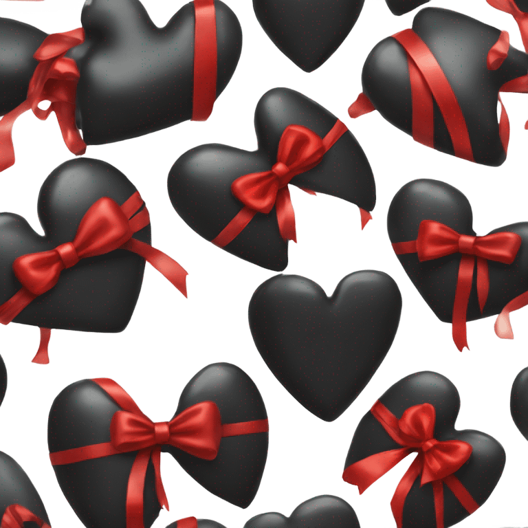 One Very Shiny Black heart emoji wrapped in red bow, realistic emoji