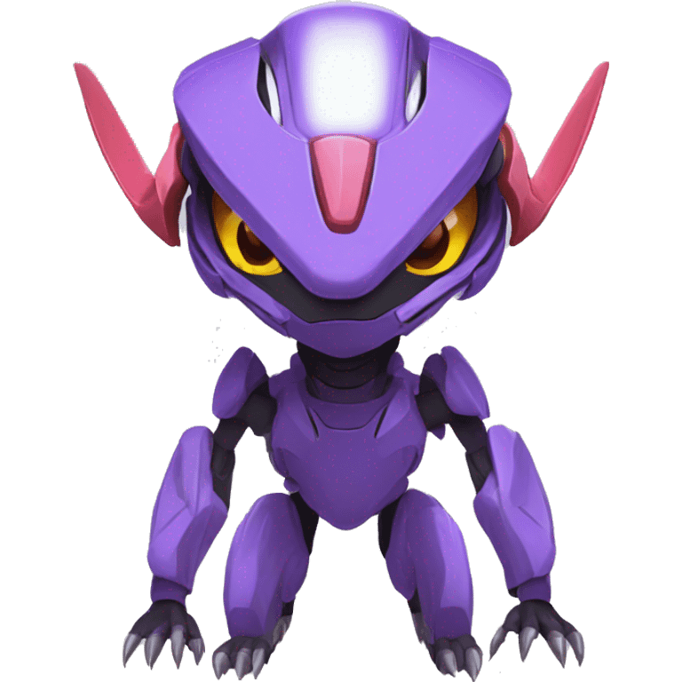 a Genesect-Raptor-Fakémon—hybrid with a futuristic visor-helmet full body emoji