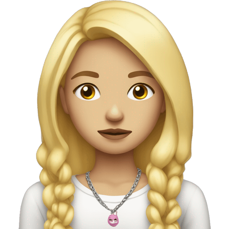 sad blonde girl with hippee necklaces and outfit emoji