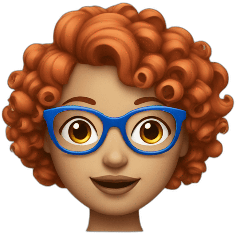 a curvy girl with curly red hair and blue glasses winking emoji