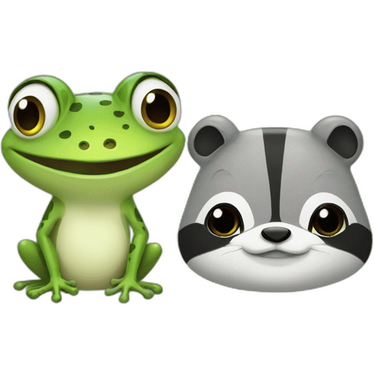 Frog cute with a raccon friends emoji