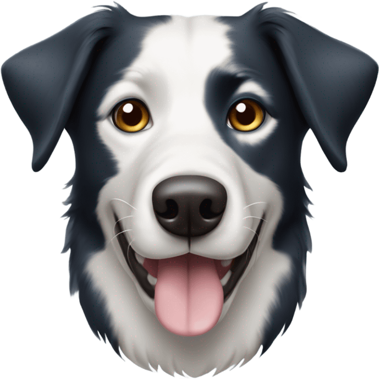 Labrador border collie mix dog with one brown eye and one silver/blue eye and one droopy ear emoji