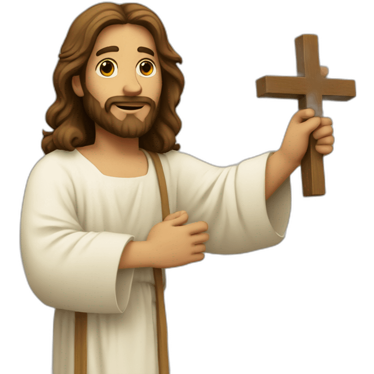 Jesus with his hand up holding a cross emoji