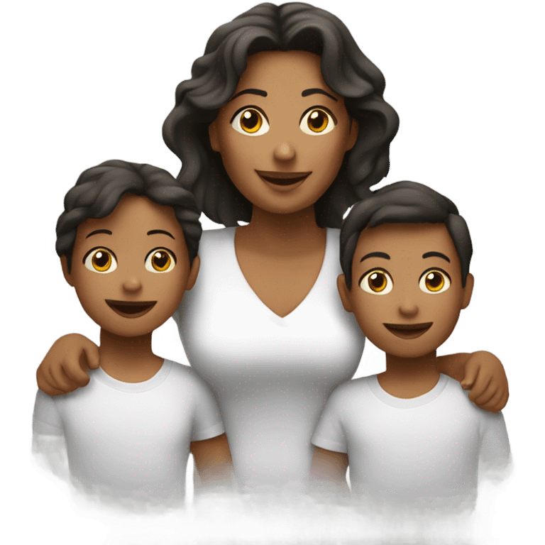 Mom with 2 kids hanging on  emoji