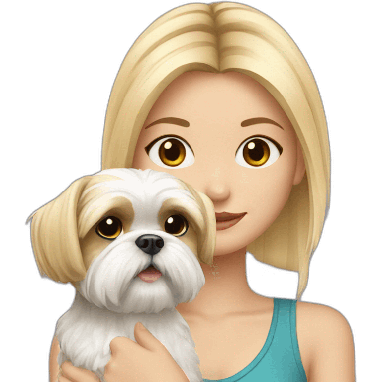 blonde girl with a small shih tzu dog emoji